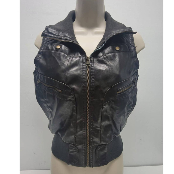 Women's Vest Paper Tee Size M - Faux Leather _ Brown - Picture 1 of 3